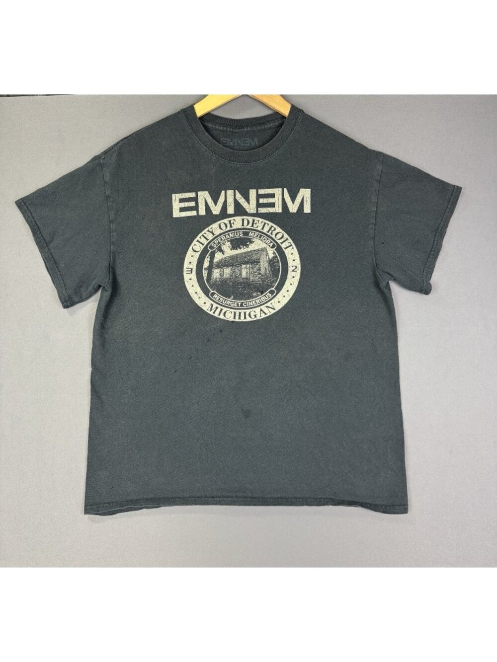 Eminem City Of Detroit Michigan Hip Hop Rap Tee Medium Black Faded